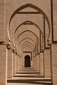 Pointed horseshoe arches in the Mosque of Tinmal, Morocco (12th century), typical of the Almohad period and afterwards