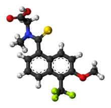 Ball-and-stick model of the tolrestat molecule