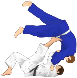 Tomoe-nage, a rear sacrifice throw included in Nage-no-kata