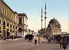 Tophane Square, with the Tophane Barracks on the left and the Nusretiye Mosque on the right, in ca. 1890–1900.