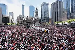 Toronto's Nathan Phillips Square on 17 June 2019, with crowds surrounding the 3D Toronto sign