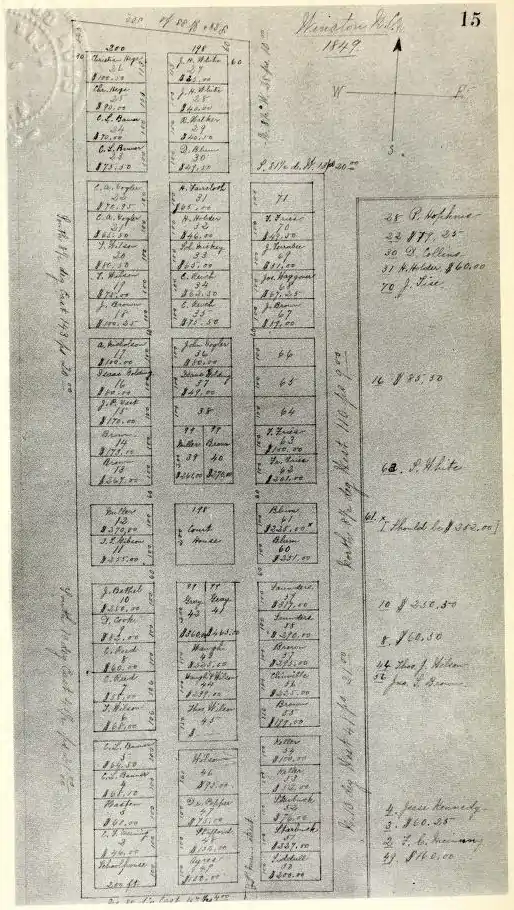 1849 street plan of Winston showing the two lots first purchased by Starbuck.