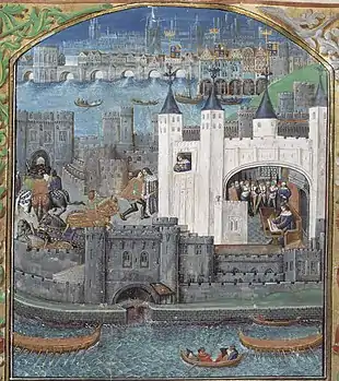 Image 23A depiction of the imprisonment of Charles, Duke of Orléans in the Tower of London, from a 15th-century manuscript. Old London Bridge is in the background (from History of London)