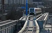 Track transfer for trains turning around behind Shichang station (January 2018)