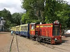 Red 2 axle diesel locomotive