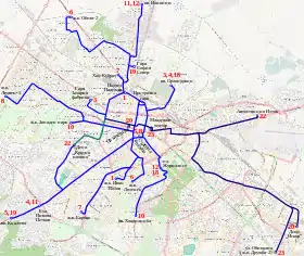 Sofia tramway network as of 2014