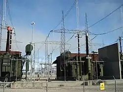 Electric transformers at the plant's switchyard.