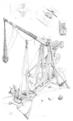 19th century French drawing of a medieval counterweight trebuchet