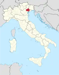 Map highlighting the location of the province of Treviso in Italy