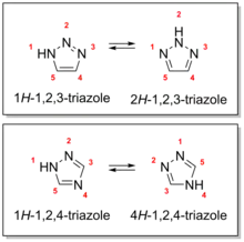 -HN-N=N-CH=CH- interconverts with =N-HN-N=CH-CH= (1,2,3-triazole) and -HN-N=CH-N=CH- interconverts with =N-N=CH-NH-CH= (1,2,4-triazole)