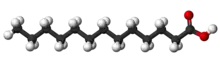 Ball-and-sitck model of tridecylic acid