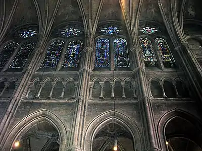 Three-part elevation of Chartres Cathedral, with larger clerestory windows