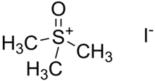 Skeletal formulas of the trimethylsulfoxonium cation and the iodide anion