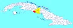 Trinidad municipality (red) within  Sancti Spíritus Province (yellow) and Cuba