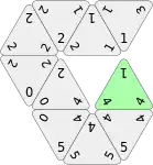 The completion of the bridge with the 1-4-4 tile scores 1+4+4 + 40 (bonus) = 49 points in total. Note how the corner value 1 must match the adjacent corners.