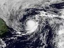 Satellite picture of a small cluster of clouds off the U.S. East Coast