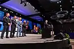 President Donald J. Trump addresses his remarks Monday, Oct. 8, 2018, at the International Association of Chiefs of Police and Law Enforcement Convention at the Orange County Convention Center in Orlando, Fla.