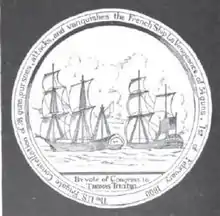 The reverse of a Congressional Gold Medal, depicting two frigates engaging each other in combat.