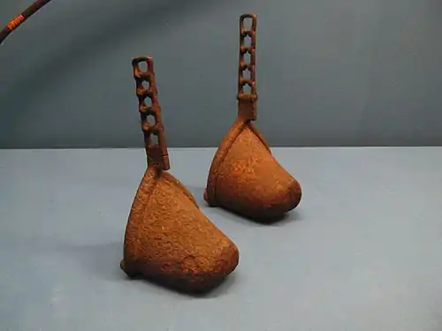 Ancient Japanese stirrups (tsubo abumi), Iron, Kofun period, possibly 5th or 6th century, Tokyo National Museum.