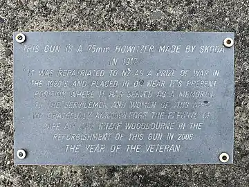 Plaque beside Howitzer