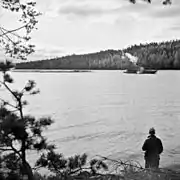 Tugboat pulling logs in Päijänne in 1930s