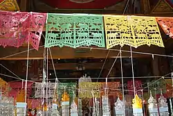 Tung flags inside a temple in Mae Wang