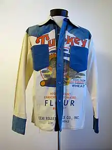 A shirt made from a Turkey Brand flour bag from the Lehi Roller Mills.