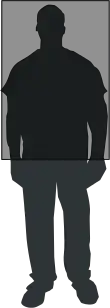 Silhouette of a man standing with a gray translucent box superimposed over his torso and face