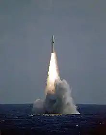 A Polaris A3 missile is launched from USS Robert E. Lee. The advent of Polaris allowed for a virtually undetectable launching platform, as the submarine no longer needed to surface to launch its weapons