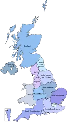 Map of European Parliament constituencies in the United Kingdom (2004–2020)