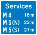 Availability of motorway service areas ahead with distances