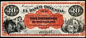 20 peso Uruguay banknote from 1867