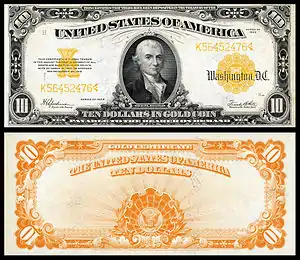 $10 Gold Certificate, Series 1922, Fr.1173, depicting Michael Hillegas