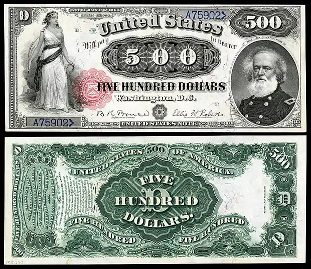 $500 Legal Tender note, Series 1880, Fr.185l, depicting Joseph Mansfield.