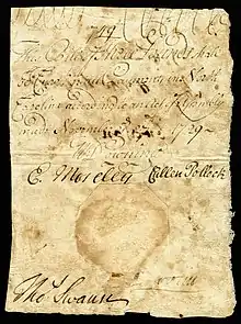 North Carolina colonial currency, 3 pounds sterling, 1729 (obverse)