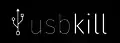 The words "USBkill" in exclusively lowercase letters, in white on a black background. To the left is the USB symbol.