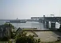 USS Elrod (FFG-55) about to pass through the George P. Coleman Memorial Bridge on the York River, Summer 2011