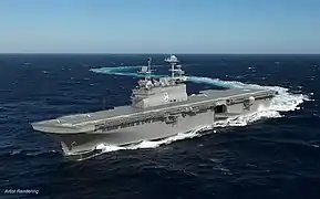 Artist's rendering of USS Bougainville (LHA-8), an America-class amphibious assault ship currently under construction