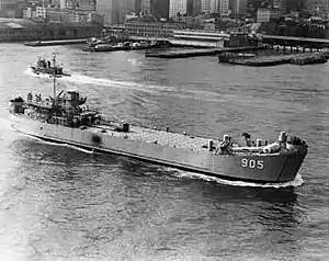 USS Madera County (LST-905), on the Hudson River in New York Harbor, date unknown