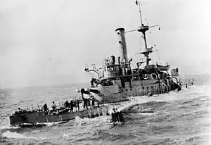 The USS Monadnock crossing the Pacific Ocean during the Spanish–American War