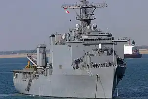 USS Oak Hill (LSD-51) awaiting transit through the Suez Canal into the Red Sea (30 January 2007).