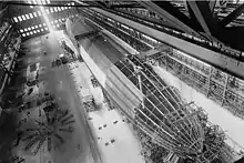 USS Shenandoah (ZR-1) under construction inside the airship hangar No. 1 in 1923.