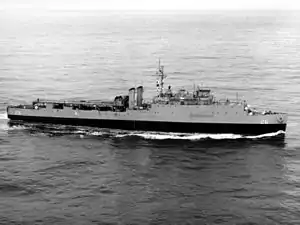 USS Tortuga (LSD-26) at sea in the 1960s