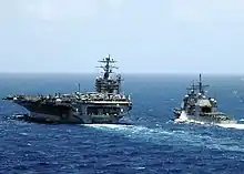 Image 50The guided-missile cruiser USS Monterey (CG 61) receives fuel at sea (FAS) from the Nimitz-class aircraft carrier USS George Washington (CVN 73). (from Nuclear power)