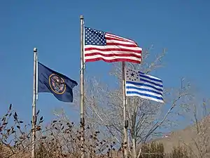 The Flag of the United States, Flag of Utah, and the Deseret Flag at Ensign Peak