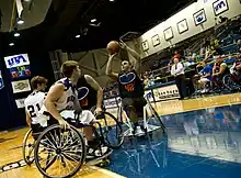 Wheelchair basketball player takes a shot