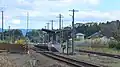 A view of the platform and tracks. The siding can be seen to the left.