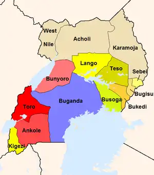 Image 22The administrative divisions of the British Protectorate of Uganda, including five of today's six kingdoms (from Non-sovereign monarchy)