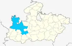 Map of Madhya Pradesh with Ujjain division highlighted in blue