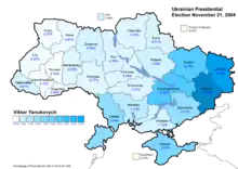 Viktor Yanukovych (second round) – percentage of total national vote